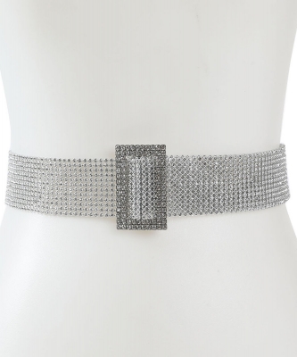 Rhinestone Fashion Belt W/ Square Buckle BT320040 SILVER